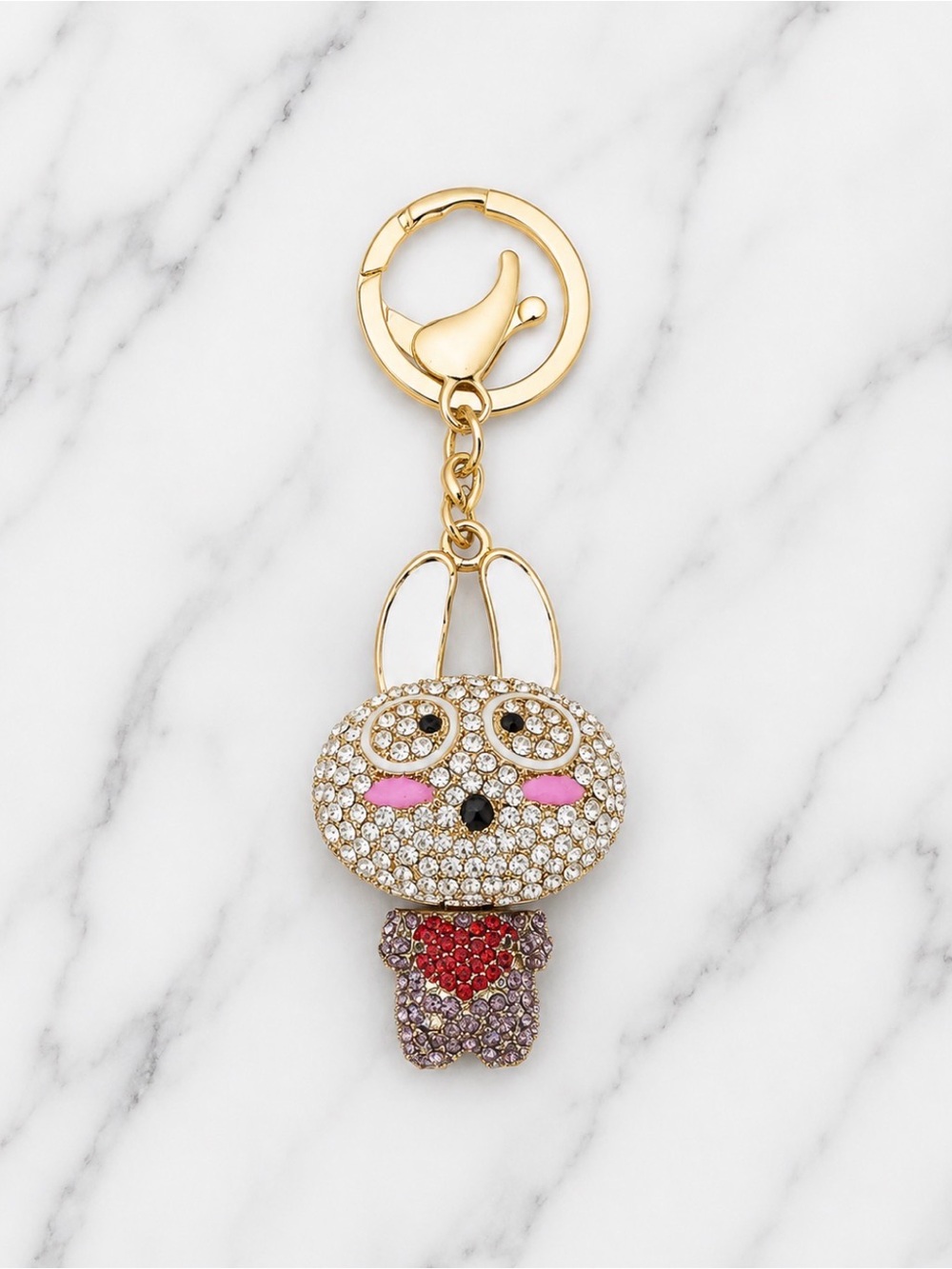 Blinged Bunny Bag Charm/Keyring with Clear & Brown Rhinestones Gold Hardware
